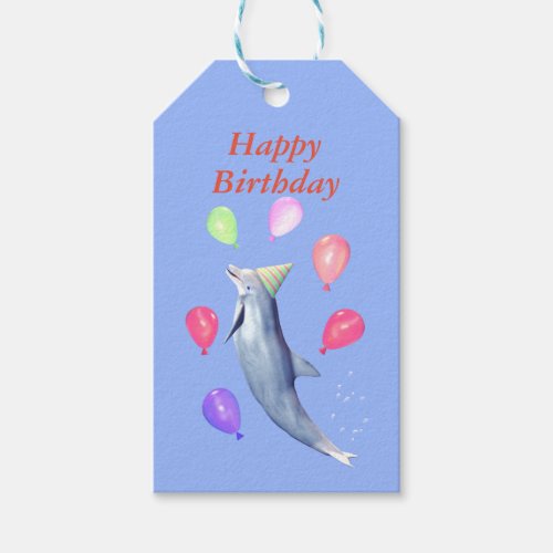 Happy Birthday Dolphin and Balloons Gift Tags