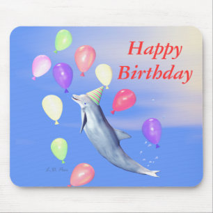 Happy Birthday Dolphin and Balloons Mouse Pad