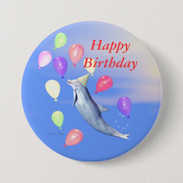 Happy Birthday Dolphin Button (Front)
