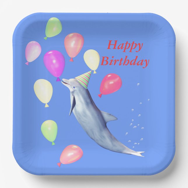 Happy Birthday Dolphin Paper Plates (Front)