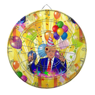 happy birthday donald trump dartboard with darts