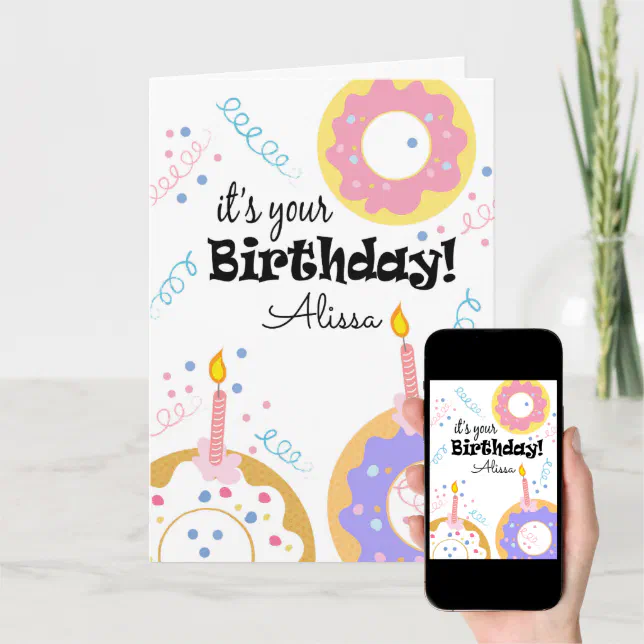 Happy Birthday Donuts Custom Text Greeting Card | Zazzle