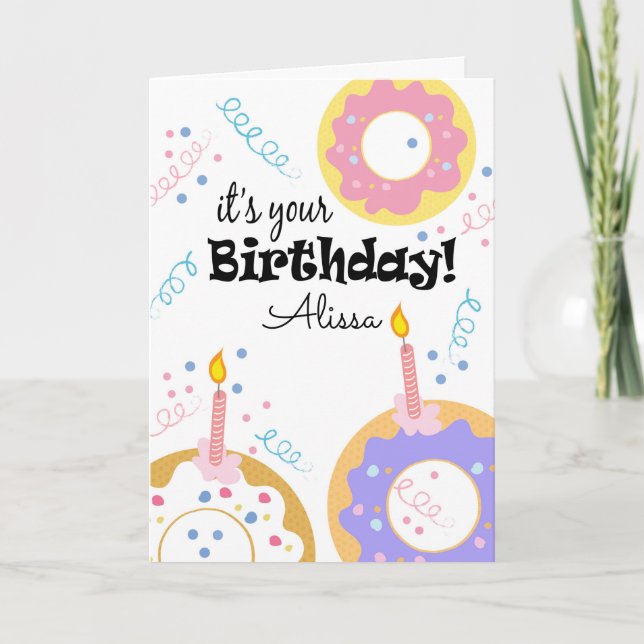 Happy Birthday Donuts Custom Text Greeting Card (Front)