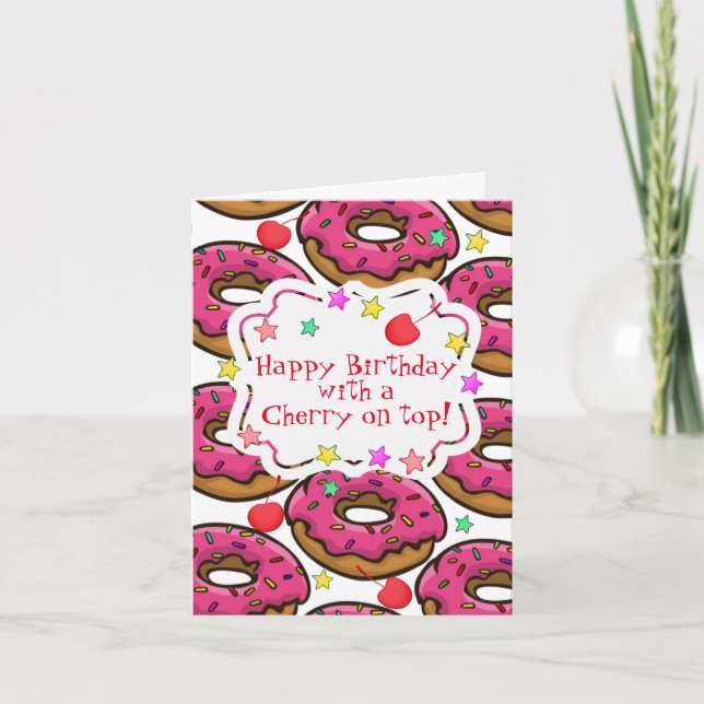 Happy Birthday Donuts Sprinkles Cherry on Top Card (Front)