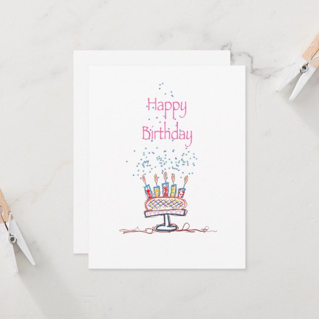 Happy Birthday Doodle Cake Card (Front/Back In Situ)
