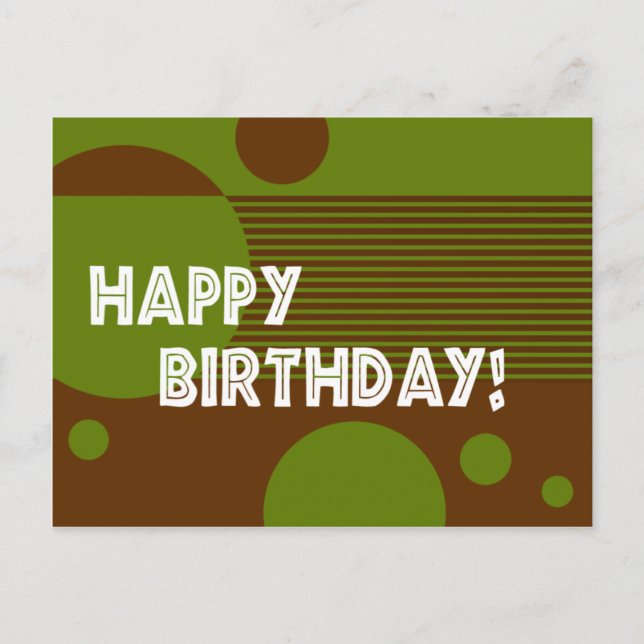 Happy Birthday Dotty Lines Postcard (olive/brown) (Front)