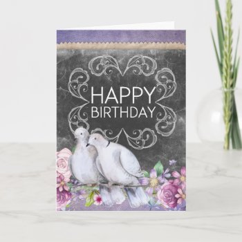 Happy Birthday Doves Floral Illustration Card by biutiful at Zazzle