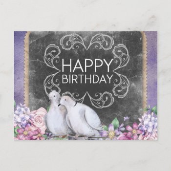 Happy Birthday Doves Floral Illustration Postcard by biutiful at Zazzle