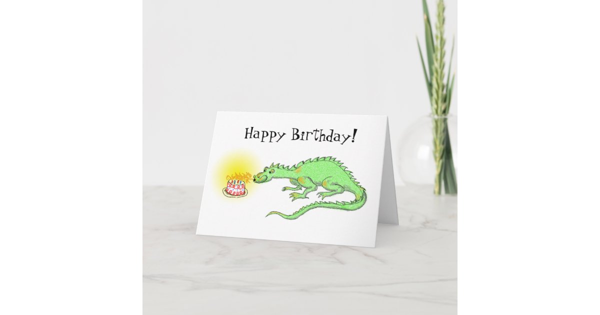 Happy Birthday Dragon & cake card | Zazzle