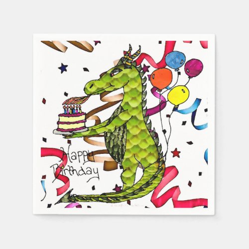 Happy Birthday Dragon Lighting Candles Napkins