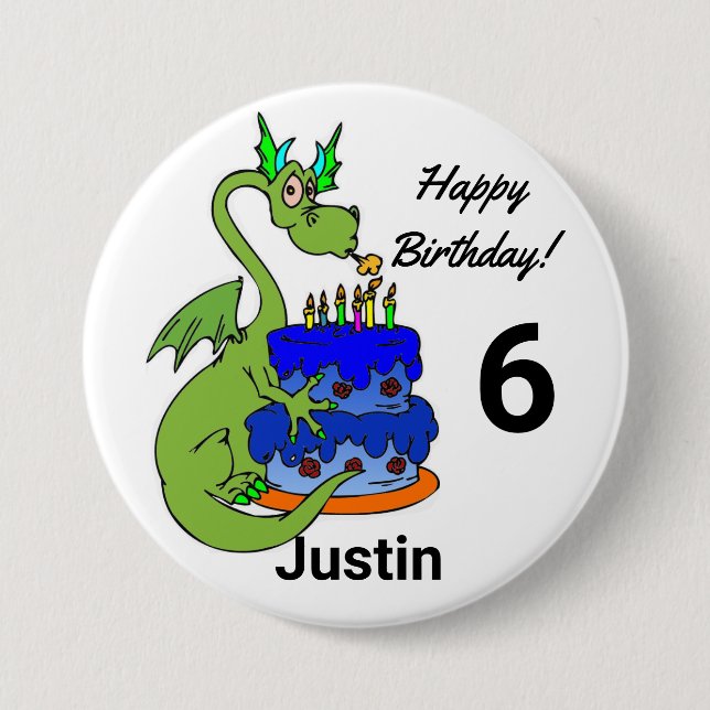Happy Birthday Dragon Personalize Name Age Button (Front)