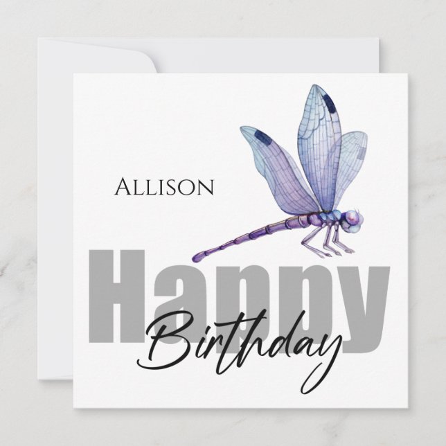 Happy Birthday Dragonfly Personalized Name  Card (Front)