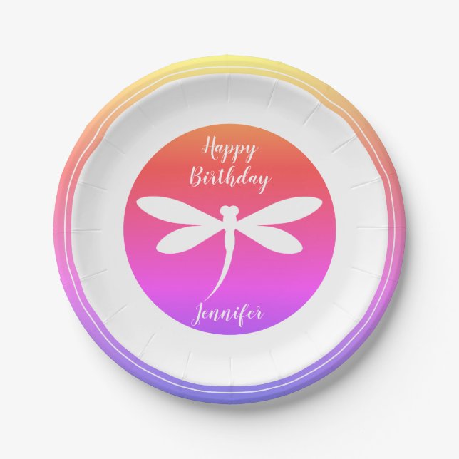 Happy Birthday Dragonfly Template | Colorful & Fun Paper Plates (Front)