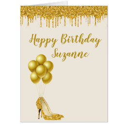 Happy Birthday Drips Gold Glitter For her Card