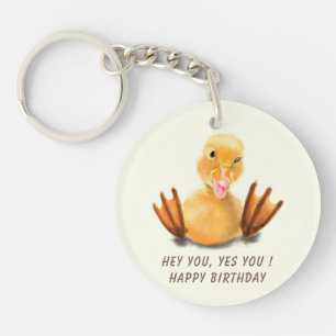 Happy Birthday Duck Keychain Gift - Custom Text