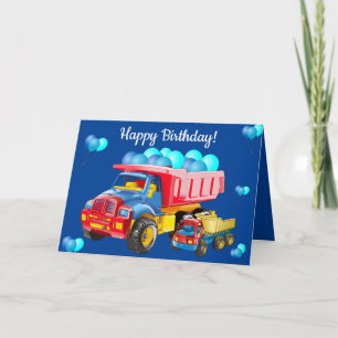 Happy Birthday Dump Trucks And Balloons Card