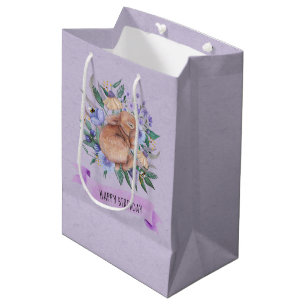 Happy Birthday Easter Bunny Purple Florals Medium Gift Bag
