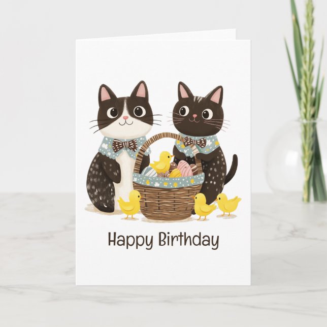 Happy Birthday Easter Cats Easter Basket Card (Front)