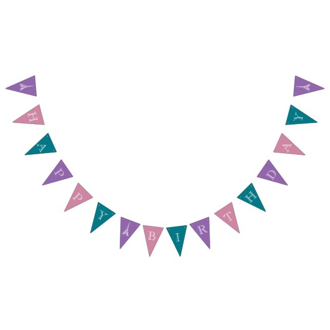 Happy Birthday Eiffel Purple Pink Teal Bunting Flags (All)