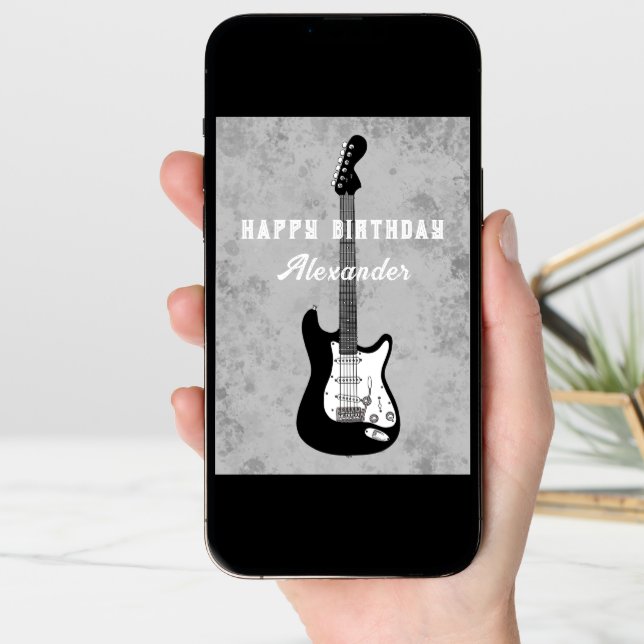 Happy Birthday Electric Guitar Black and White Card (Front Digital)