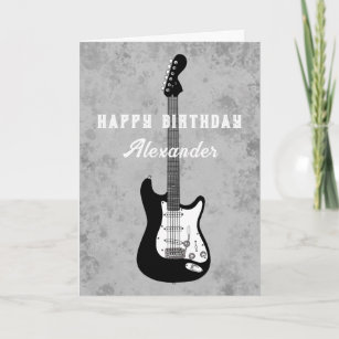 Happy Birthday Electric Guitar Black and White Card