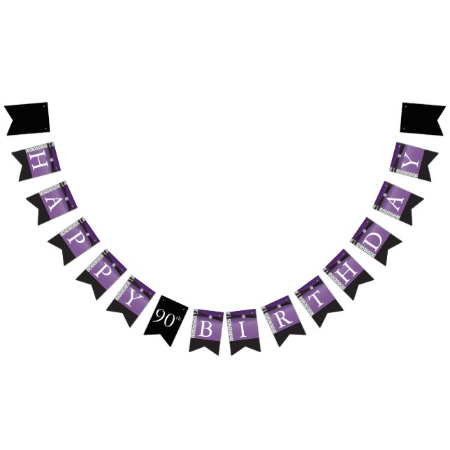 Happy Birthday 🎈Elegant Amethyst Purple and Black Bunting Flags (All)
