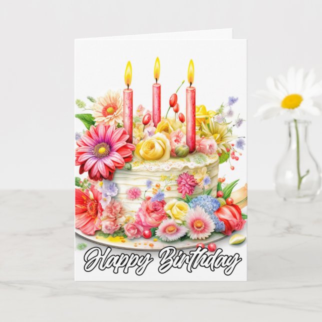 Happy Birthday | Elegant Birthday Cake Card (Small Plant)