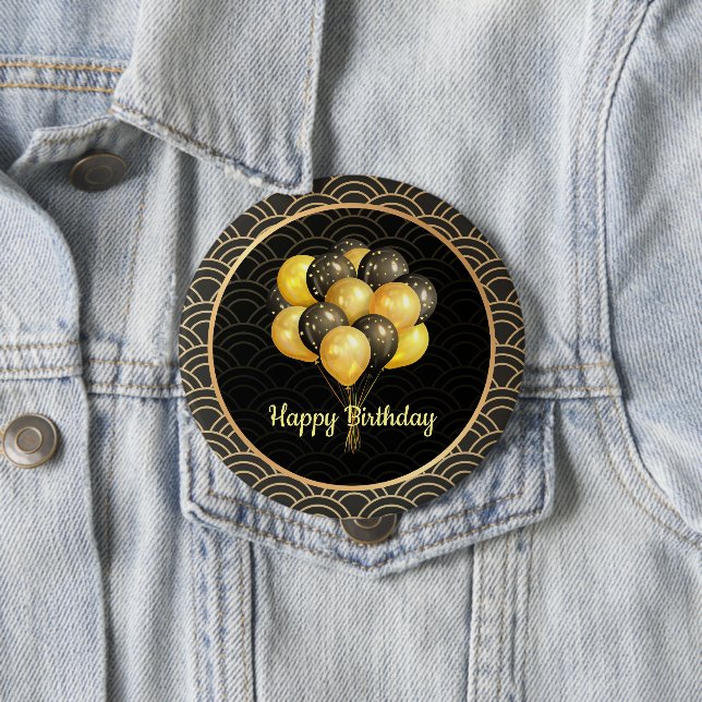 Happy Birthday, elegant black and gold, Button (In Situ)