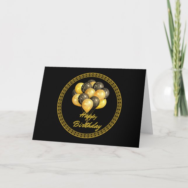 Happy Birthday, elegant black and gold, Card (Front)