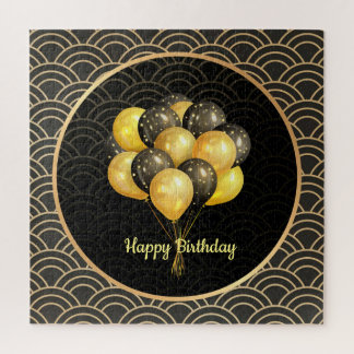 Happy Birthday, elegant black and gold, Jigsaw Puzzle