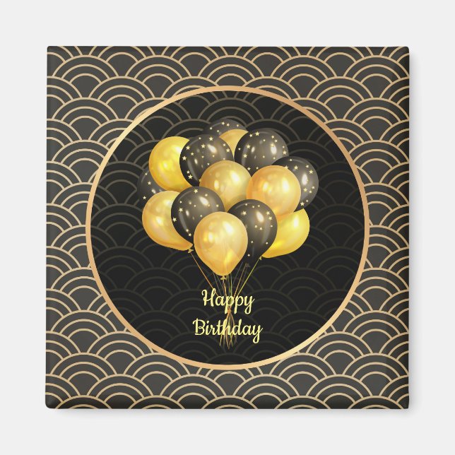 Happy Birthday, elegant black and gold, Magnet (Front)