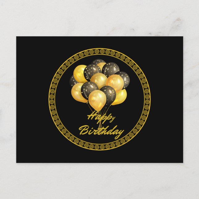 Happy Birthday, elegant black and gold, Postcard (Front)