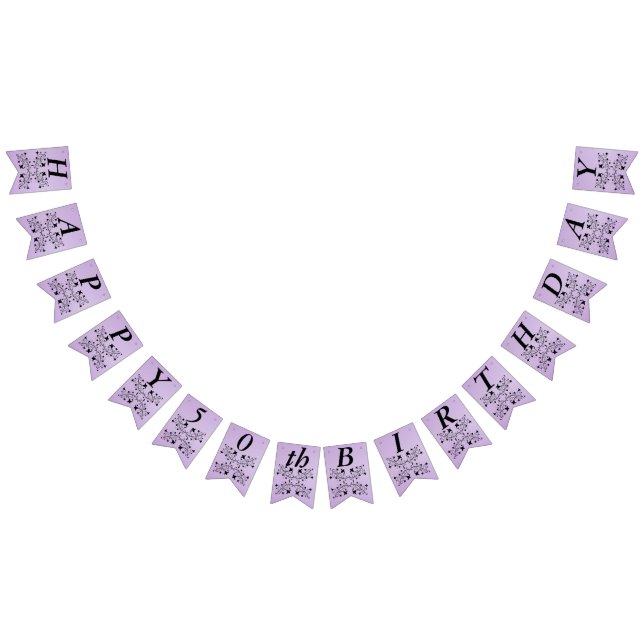 Happy Birthday Elegant Black Flowers Purple Bunting Flags (All)