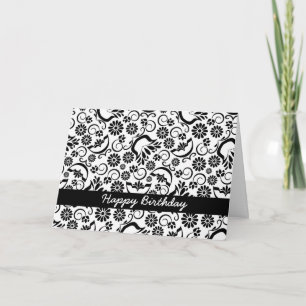 Happy Birthday Elegant Black White Floral Vintage  Card
