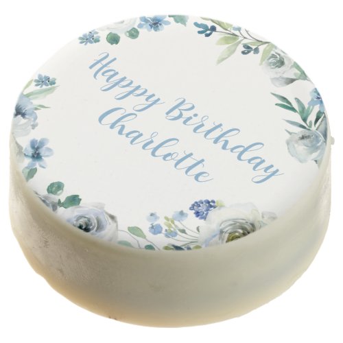 Happy Birthday Elegant Blue White Floral Party Chocolate Covered Oreo