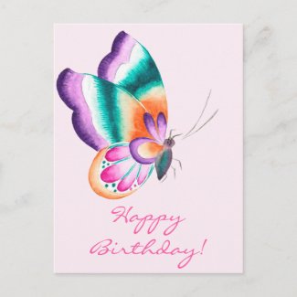 Happy Birthday  | Elegant Butterfly Postcard