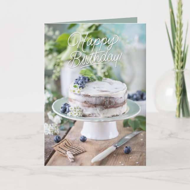 Happy Birthday Elegant Cake Illustration Card (Front)
