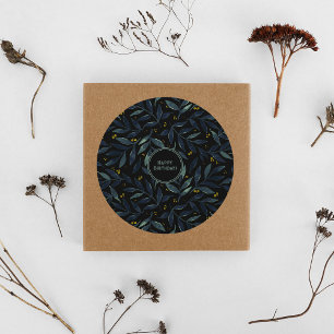 Happy birthday elegant floral branches classic round sticker