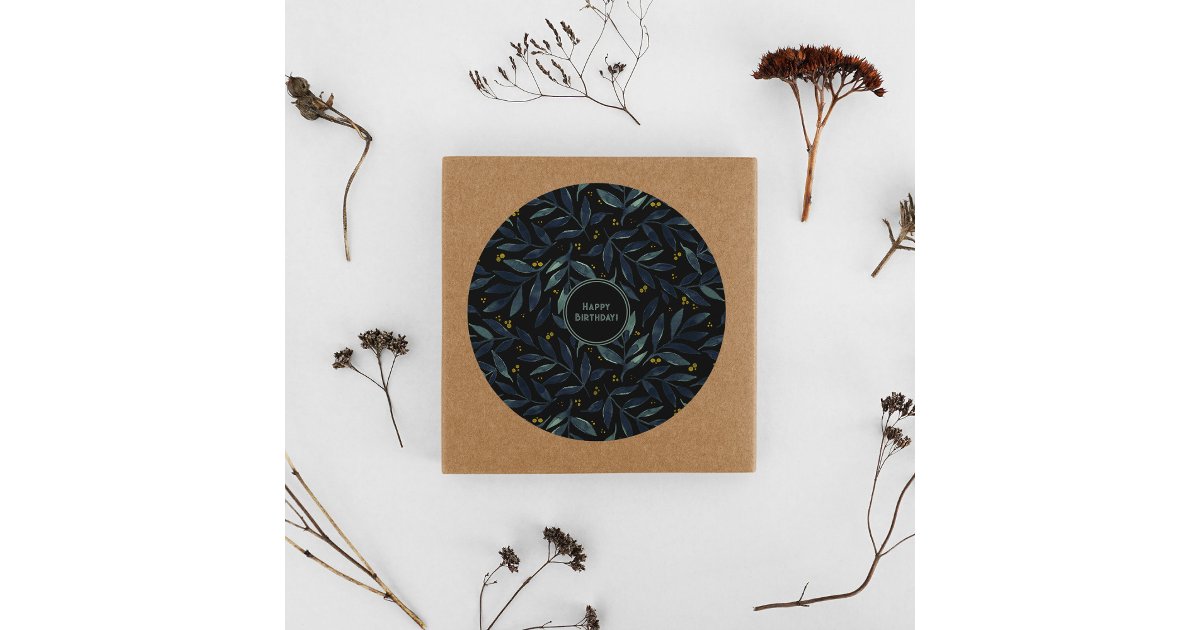 Happy birthday elegant floral branches classic round sticker | Zazzle