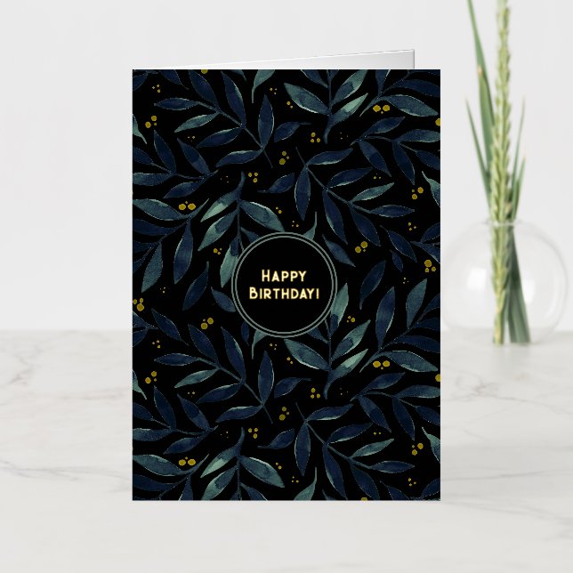 Happy Birthday elegant floral branches Foil Holiday Card (Front)