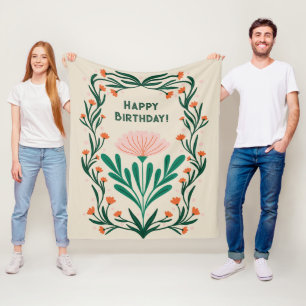 Happy Birthday Elegant Floral Frame Fleece Blanket