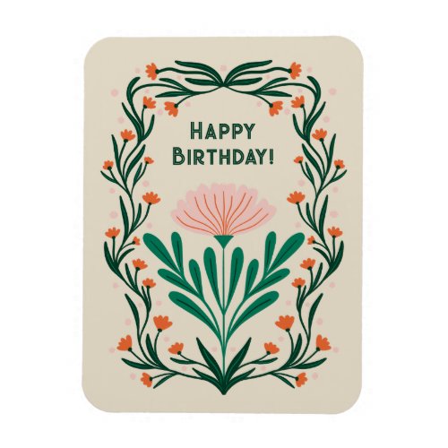 Happy Birthday Elegant Floral Frame Magnet