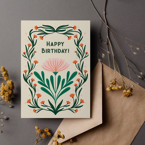Happy Birthday Elegant Floral Frame Postcard