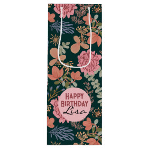 Happy Birthday elegant floral Rosé Wine Wine Gift Bag