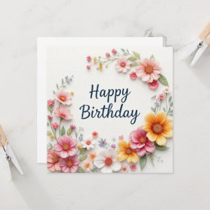 Happy Birthday Elegant Floral Wreath Card