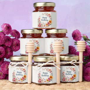 Happy Birthday Elegant Floral Wreath Honey Jar Favors