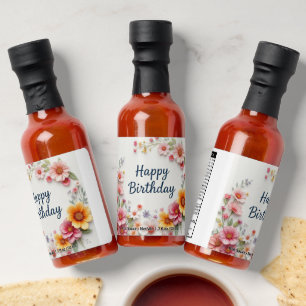 Happy Birthday Elegant Floral Wreath Hot Sauces