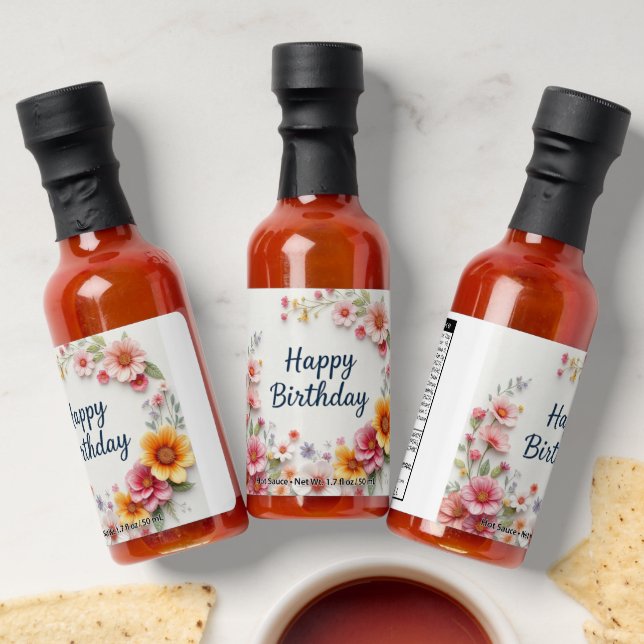 Happy Birthday Elegant Floral Wreath Hot Sauces (Laydown)