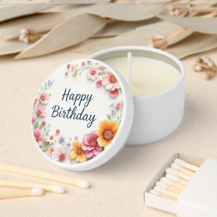 Happy Birthday Elegant Floral Wreath Mini Candle Favors