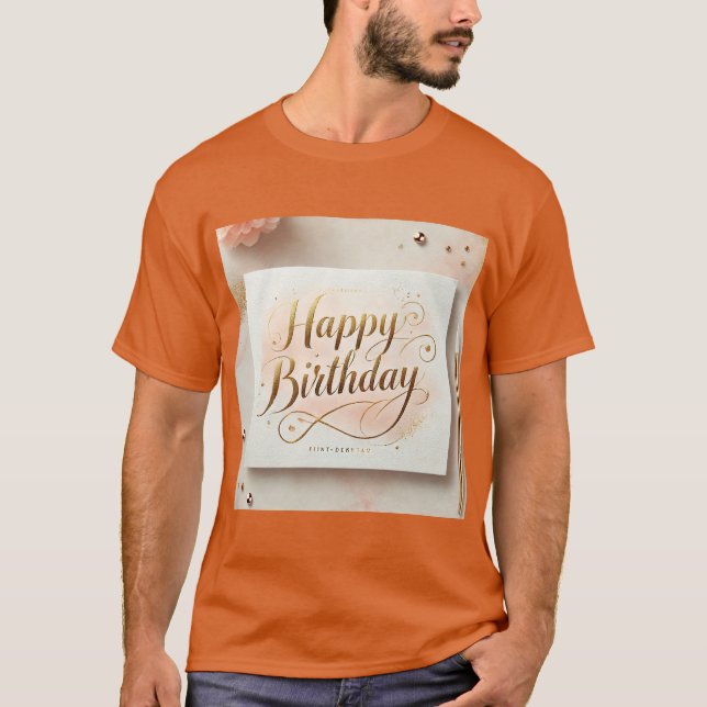 Happy Birthday Elegant Gold Design T-Shirt (Front)